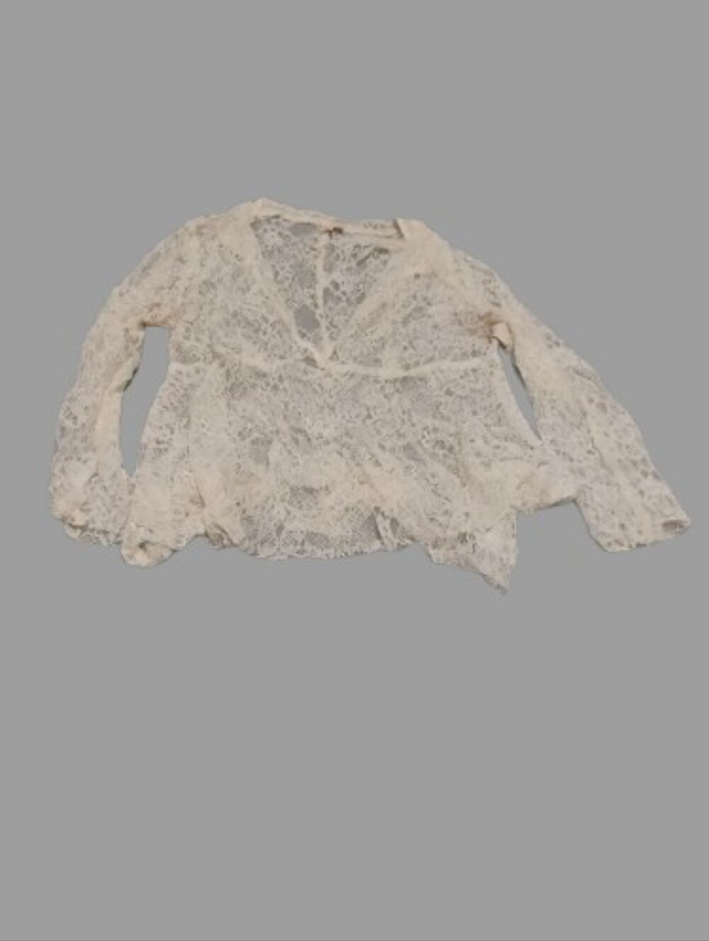 Seven 7 Women's Sheer Lace V Neck Long Sleeve Top